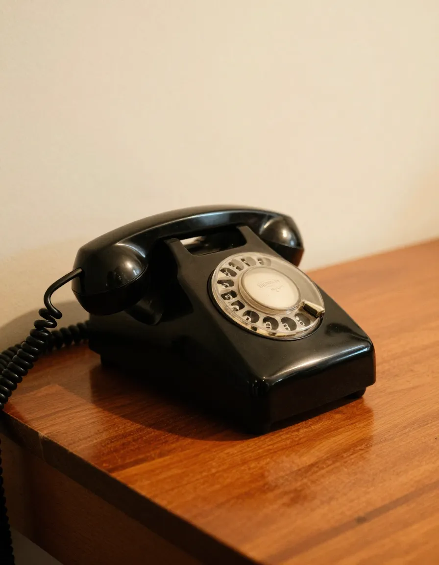 Vintage telephone on a wooden table